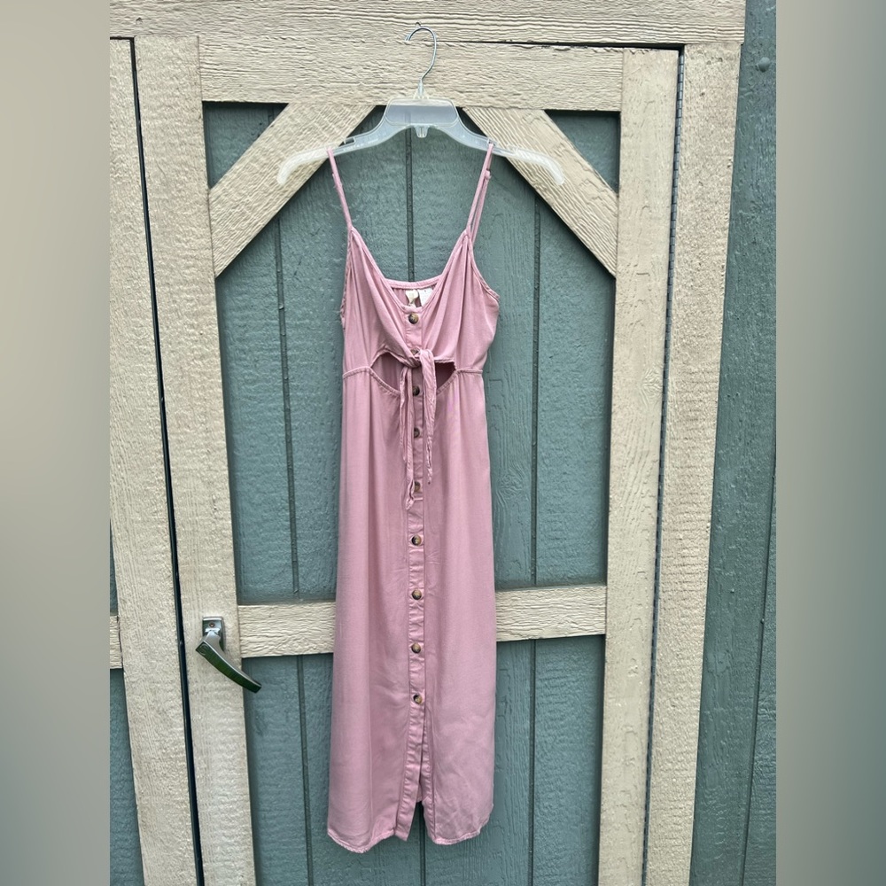 Size small front tie pink casual dress button down